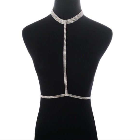 Clear Crystal Bra Harness Sexy Bikini Body Chain - Picture 3 of 5